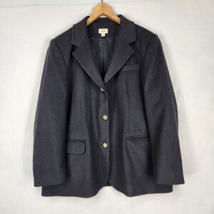 LL Bean Blazer Sport Coat Jacket Women 18E Wool Cashmere Black 3 Button